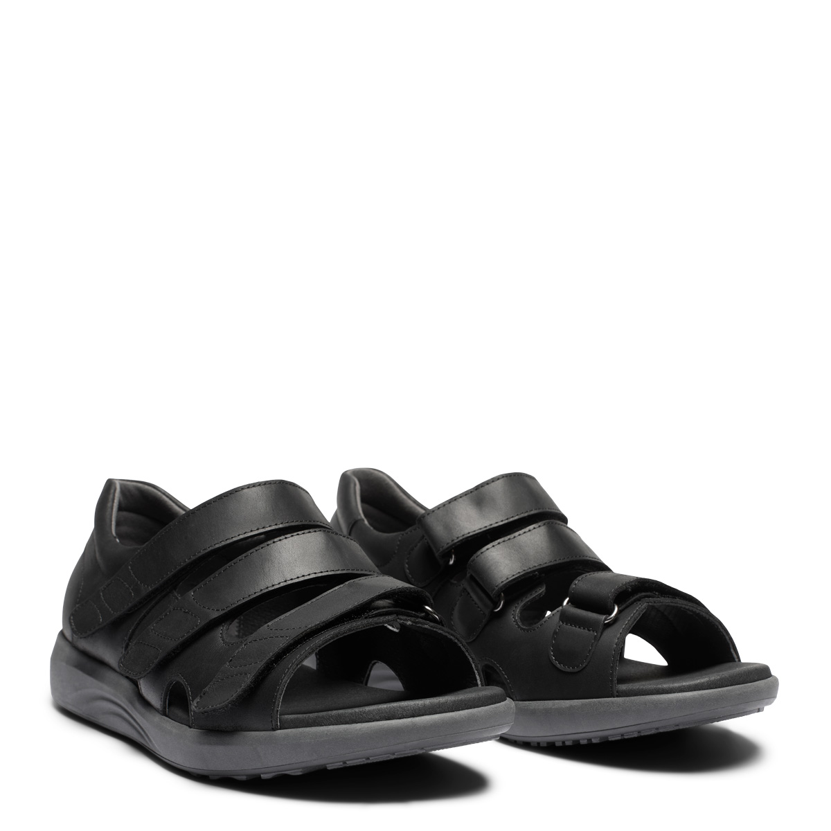 Closed-heelcap sandal with three Velcro straps
