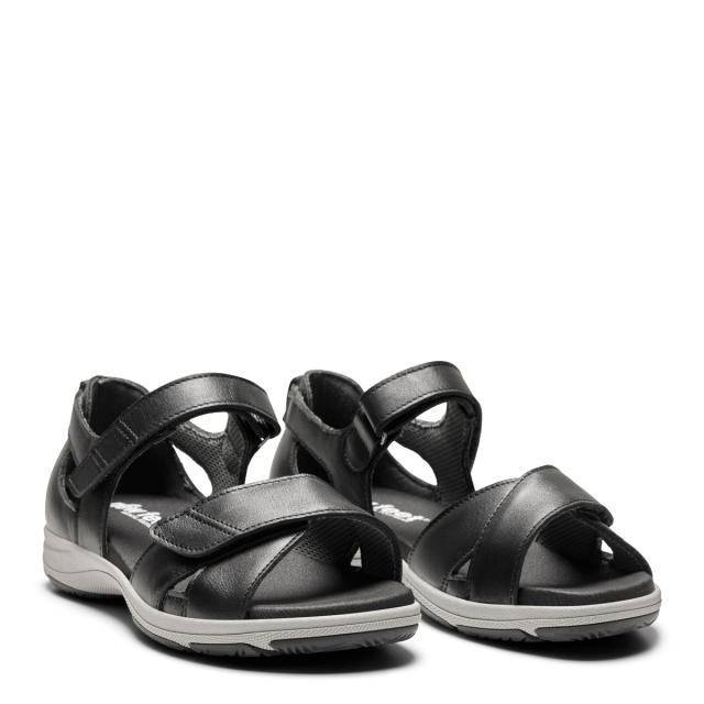 Sandal with adjustable velcro straps and half-open heel cap for women