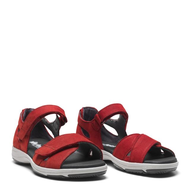 Sandal with adjustable velcro straps and half-open heel cap for women