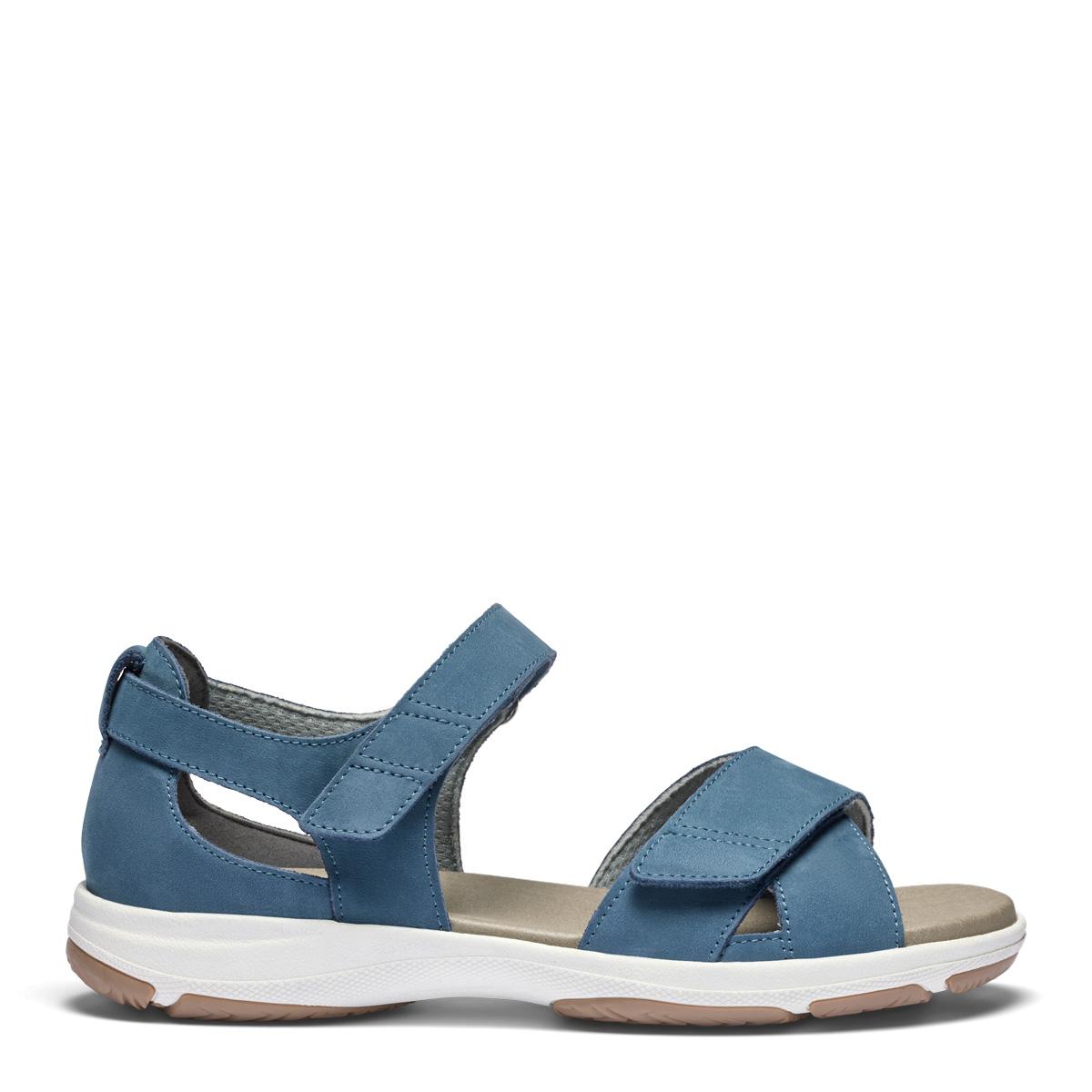 Sandal with adjustable velcro straps and half-open heel cap for women