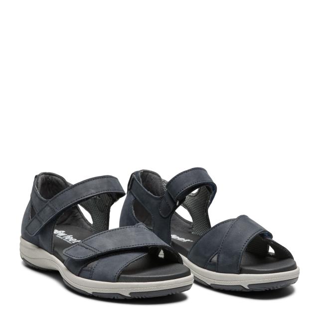 Sandal with adjustable velcro straps and half-open heel cap for women