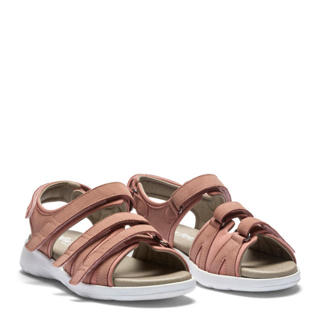 Sandal with three adjustable straps across the foot and one adjustable heel strap