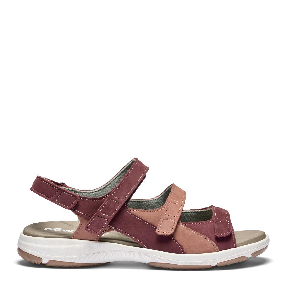Women's sandal with an adjustable heel strap and three Velcro straps across the foot