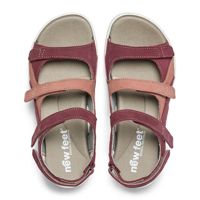Women's sandal with an adjustable heel strap and three Velcro straps across the foot