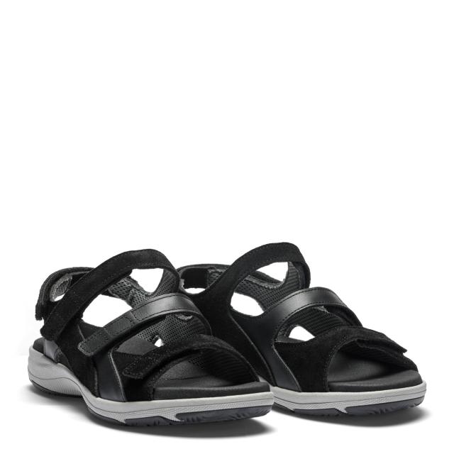 Women's sandal with an adjustable heel strap and three Velcro straps across the foot
